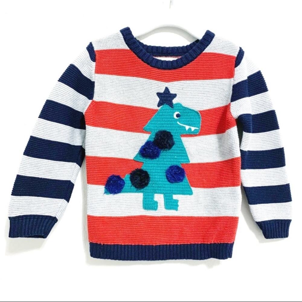 Marks and Spencer Dinosaur Christmas Tree Striped Sweater